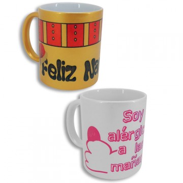 Taza ceramica efecto metalizado plata - oro